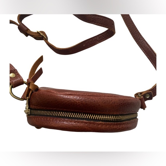 Portland Leather Nutmeg  Circle Crossbody Bag with Pebbled Leather 7” - Picture 10 of 13